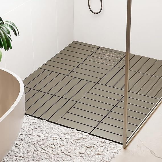 Porsima 1177 Bahçe Balkon Teras Zemin Döşemesi Banyo Paspası Sert Plastik 12li Dış Mekan Karosu Latte