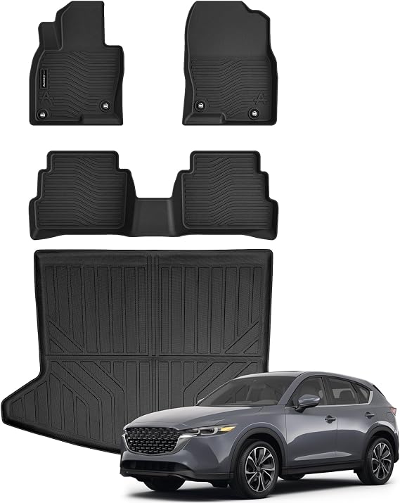 AUXKO All Weather Floor Mats Cargo Mat for Mazda CX-5 2025-2017 | High Wall,All-Weather,All Season,Odorless,Anti Slip,Rain&Salt Resistant,TPE Material,Black,Accessories,Pet Friendly