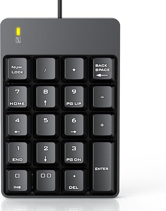 TechGarden Wired Number Pad, USB Numeric Keypad 19 Key Number Keypad Keyboard for Laptop PC Computer Notebook, Big Print Letters - Black