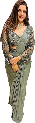 Indian Womens Embroidery Partywear Fancy Drep Style Sari with koti 12545