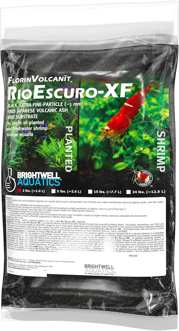 Brightwell Aquatics FlorinVolcanit Rio Escuro-XF Volcanic Substrate for Planted Aquariums & Shrimp Tanks Lowers GH & pH Supports Root Growth, 2lbs