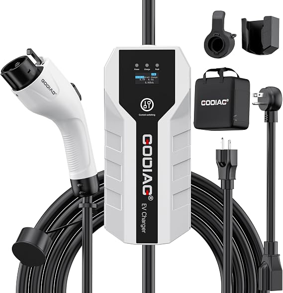GODIAG Level 1+2 EV Charger - ETL Certified, 16Amp, 110V-240V, 20ft Cable, Portable Electric Car Charger for J1772 EVs with NEMA 6-20 & NEMA 5-15 Plug