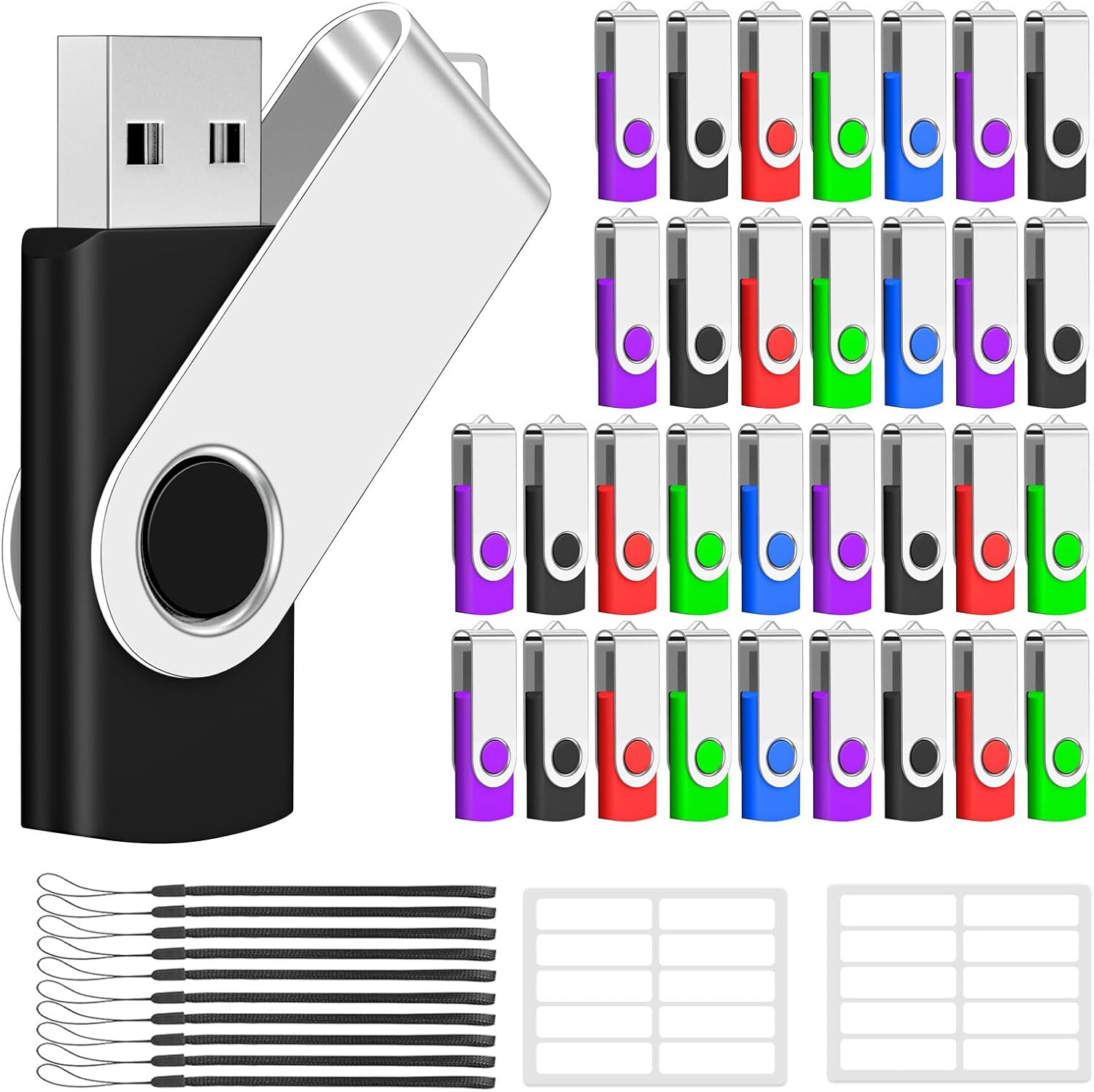 AreTop 50 Pack 2GB USB Flash Drives Bulk of 2.0 Thumb Drives Pack 2GB USB Drive Bulk Pen Drive Zip Drive Memory Stick with Lanyard for Storage and Backup Mixed Colors 50pcs
