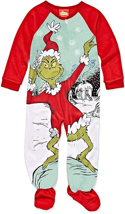The Grinch Dr. Seuss Toddler Boys Girls Christmas Footed Blanket Sleeper Pajamas