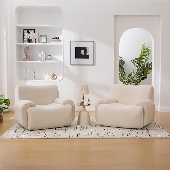 42" Oversized Accent Chair, Wide Modern Boneless Single Sofa Chair, Chenille Armchair Comfy Reading Lounge Chair with Deep Seats for Living Room Bedroom Apartment, Dorms (2, Beige)