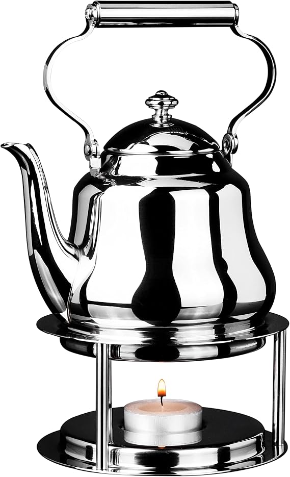 HUTCH Elegance Mini Water Kettle with Stand - 18/8 Stainless Steel Mirror Finish Stove Induction Friendly - Candlelight, Boiling Water, Tea Stovetop Kettle - 600mL