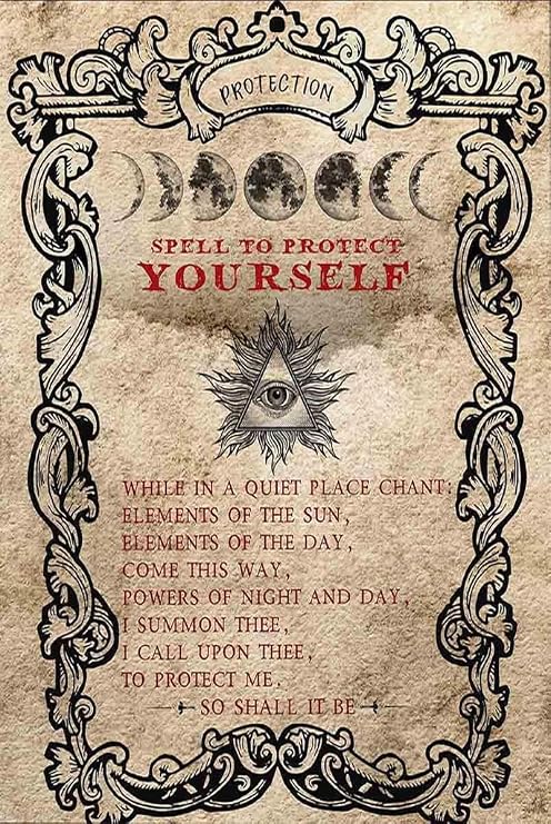 Spell To Protect Yourself Wiccan Decor Banish Bad Energy Protection Spell Spirit Art Aluminum Signs Funny Tin Sign Metal Art Poster Gift Home Cafe Bar Wall Decor Room Door Accessories 8x12 Inch