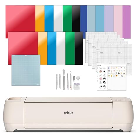 Cricut Explore 4 Kit - Smart Cutting Machine, Seashell Color, Includes Smart Vinyl, Card Paper, Transfer Tape, Iron-On HTV, Cutting Base, Pens, Tool Kit and 25 Images in Design Space