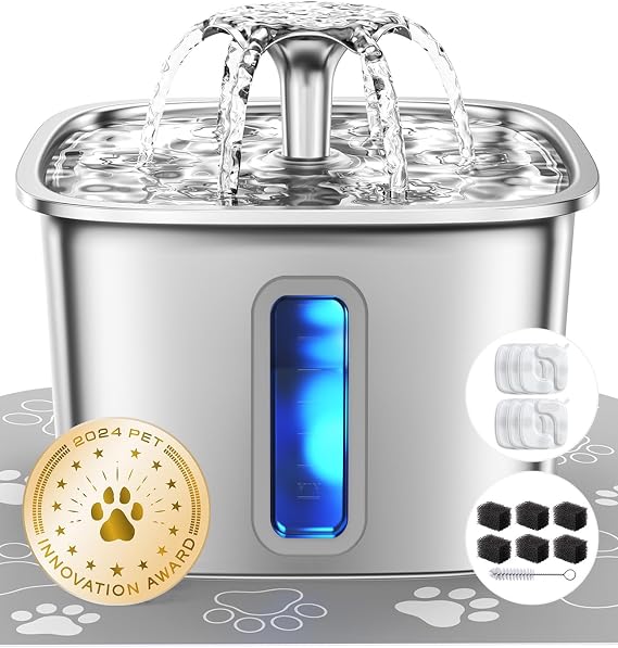 Veken Innovation Award Winner Stainless Steel Cat Water Fountain, 108oz, C1