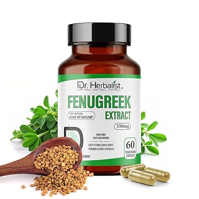 Dr. Herbalist Fenugreek Capsules 350mg, 60 Count | 10:1 Extract = 3,500mg Fenugreek Powder | | Trigonella Foenum-Graecum Extract | Supports Vitality & Wellness | Vegan