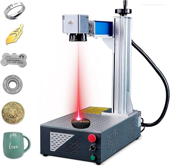 Fiber Laser Engraving Machine,50W MAX Bench-top Integrated 6.9x6.9 Solid State Fiber Laser Engraver for Metal, Plastic & Ceramic High-Speed Permanent Fiber Laser Marking Machine