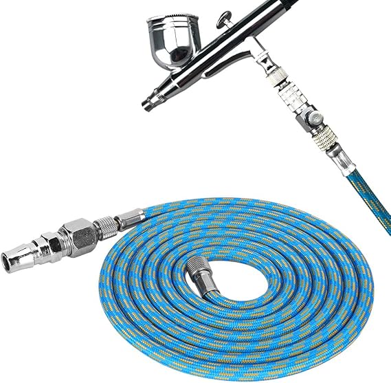 6 Foot Airbrush Hose, Nylon Braided Air Hose Standard 1/8" - 1/4" Size with Adapter Fitting on Both Ends Air Brush Hose