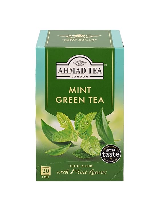 Ahmad Tea Mint Green Tea, Foil Wrapped Teabags, 20 ct (Pack of 1) - Caffeinated & Sugar-Free