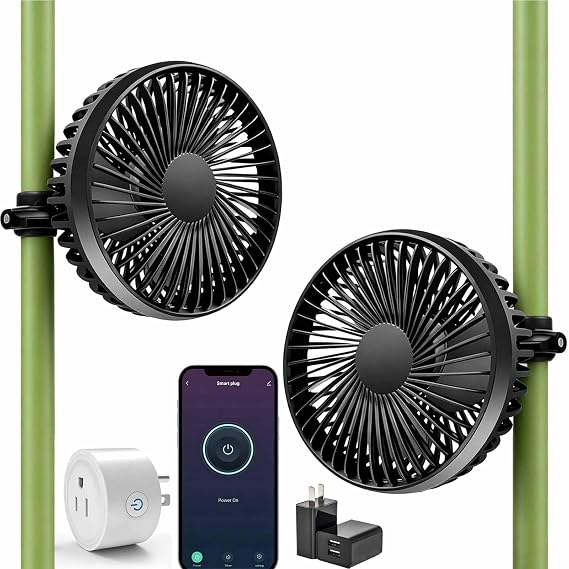 5" Grow Tent Fan, Smart Plug Remote & Timing, 3-Speed Quiet Airflow, Brushless Motor, Adjustable Clamp, 8 Ft Power Adapter for Hydroponics Cooling Ventilation Grow Tent Dual Clip Fans | Smart Plug Remote & Timing
