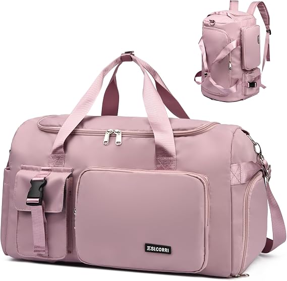 Eslcorri Gym & Travel Duffel Bag Backpack with Shoe & Wet Pocket, DarkPink