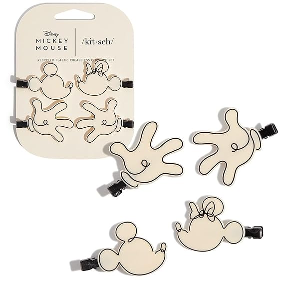 Kitsch & Mickey/Minnie Creaseless Hair Clips for Women - No Crease, No Bend Hair Clips for Styling, Bangs, Makeup Application, Face Wash | Ideal Gifts for Women - Cream, 4 Pcs