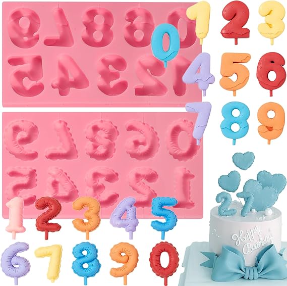 2pcs Large Luxury Silicone Number Molds 0-9, Chocolate Number Baking Molds, Cute Number Fondant Molds for Cake Decorating Biscuits Candy Flower Paste Clay Resin Pendant