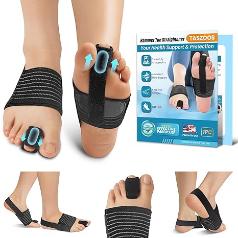 Hammer Toe Straightener - Adjustable Hammer Toe Corrector for Women & Men - Non-Slip Toe Splint Relief for Curled, Broken Support - Toe Wrap for Resting, Standing 1 Foot Wrap & 1 Strap