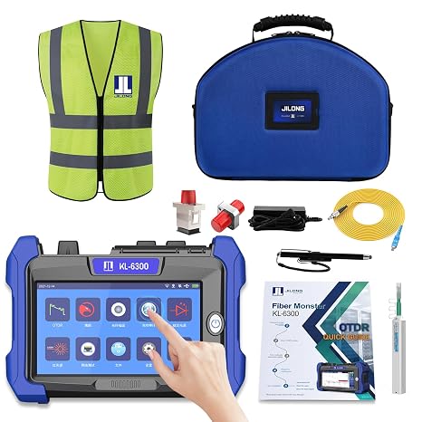 SM OTDR 1310/1550nm JILONG KL-6300 OTDR with 7" Touch Screen Fiber Optic OTDR Up 35/33dB, Fiber OTDR Tester Pulse Width Match Automaticlly+WiFi Remote Control+Event Map+RJ45+IOLA+OPM+VFL