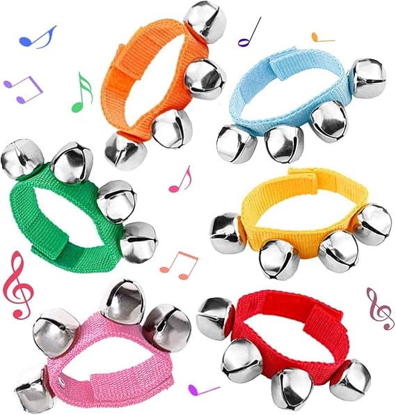 POPLAY 6 PCS Jingle Bells, Adjustable Wrist Band, Multicolor | Percussion Instruments, Wrist Bells, Baby Music Rattle Toys, Birthday Party Favors