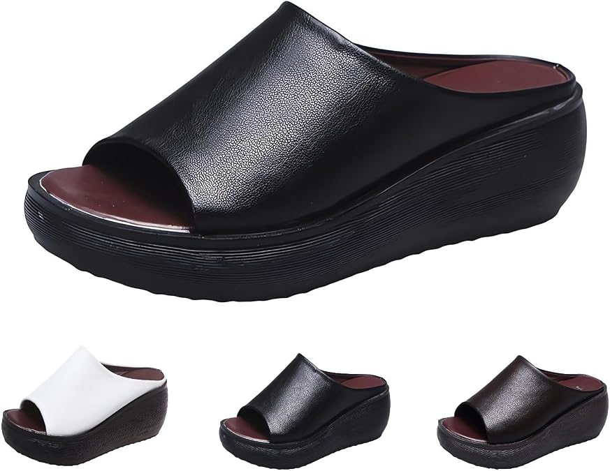 Orthopedic Sandals 2024 New Women's Slip-On Platform Wedge High Heel Sandals,Comfortable and Soft Fashion Open Toe Slippers, Casual Outdoor Shoes