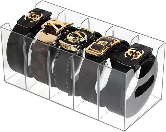 ZEXALOR Acrylic Belt Organizer, Belt Storage Holder Purse Organizer for Closet, 5 Compartments Clear Plastic Display Case Pantry Kitchen Cabinet Organizers and Storage Seasoning Organizer