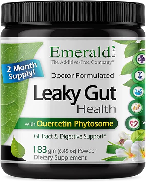 Emerald Labs Leaky Gut Health, 6.45 oz (60 Servings) | Digestive Support Supplement, Quercetin Phytosome (Quercefit), DGL Licorice & Aloe Vera Extract, Vegan, Gluten-Free & Non-GMO