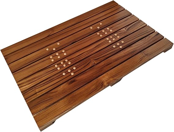 27.6" x 17.7" x 1.4" Teak Wood Bath Mat, Large Wooden Shower Mat with Massage Fuction, Non Slip Floor mat for Inside Shower, Luxury Spa Home or Outdoor