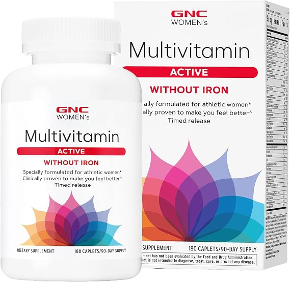 GNC Women's Multivitamin Active Without Iron, Supports an Active Lifestyle, 30+ Nutrient Formula, Promotes Bone & Joint Health, Helps Energy Production, 180 Caplets