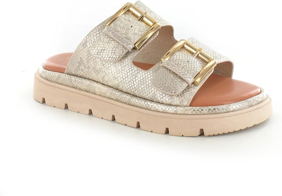 ella Women's Platform Slide Sandals with Dual Buckle Straps, Comfort Memory Foam Footbed, Chunky Lug Sole