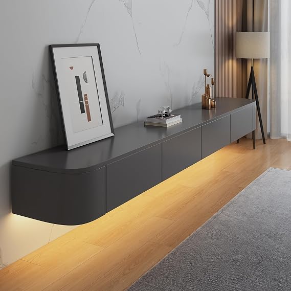 Floating TV Unit, Wall Mounted TV Cabinet, TV Media Console, Floating TV Cabinet Large Storage with Flip-Down Doors, Drawer & LED (Gray a,280CM/110.2")