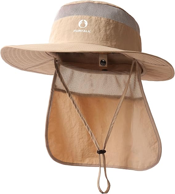FURTALK Sun Hats for Men Women Fishing Hat with Neck Flap UPF Protection | Nylon, 3.75'' Wide Brim, Breathable Mesh, Foldable, Hiking Safari Outdoor Summer Sun Hats