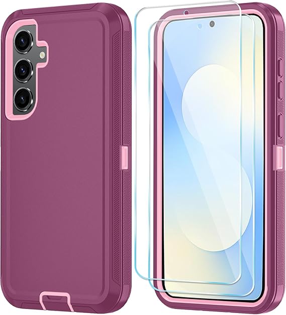 ONOLA Phone Case for Samsung Galaxy S25 FE Case with HD Screen Protector, Heavy Duty Shockproof & Dropproof 3-Layer Cover Phone Case for Galaxy S25 FE 6.7'',WineRedPink