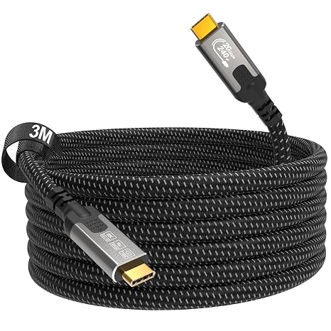 USB C Cable 3 m USB C Cable to USB C 3 m USB 3.2 Gen2 Type C Charging Cable 20 Gbps Data Transfer 240 W Fast Charging Cable 8K @ 30Hz/4K @ 144Hz Video for Laptop Mobile Phone Monitor Dock MacBook Pro
