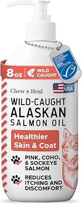 Wild Alaskan Salmon Oil for Dogs 8oz MSC Certified - Omega 3 EPA DHA for Skin & Coat, Itchy Skin & Allergies, Joint Support - Liquid wPump - Sockeye Salmon - Chew  Heal Labs
