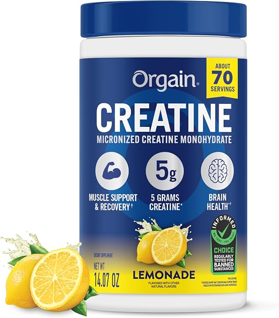 Orgain 5g Creatine Monohydrate Micronized Powder, Lemonade, 80 Servings