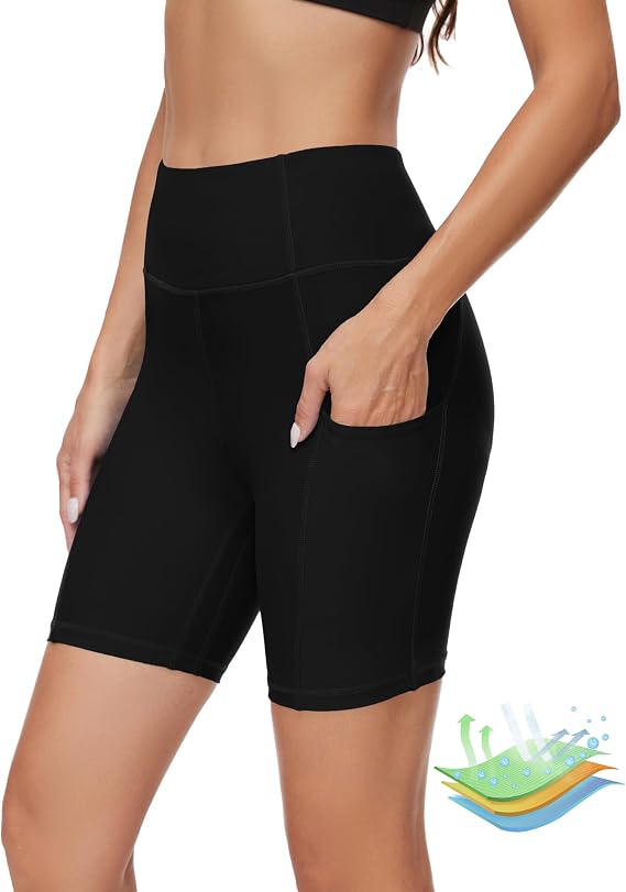 Womens Period Swim Shorts High Waisted Menstrual Swimwear Bottoms | UPF 50+ Period Swimwear with Pockets