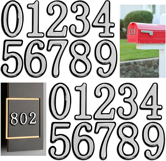 opasyo 30 Pieces Mailbox Numbers for Outside 2 inch 0-9 Self-Adhesive Mail Box Numbers,3D Gold House Numbers for Mailbox, Apartment, House, Trash Bins,Office Hotel Room (Silver, 2inch)