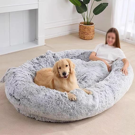 Adult Dog Kennel Large Adult Dog Kennel Bed Large Dog Bed Synthetic Fur Jumbo Floor Bed with Machine Washable Cover, Bean Bag Bed for Adults and Pets(165X100X25cm(64.9X39.3X9.8in))