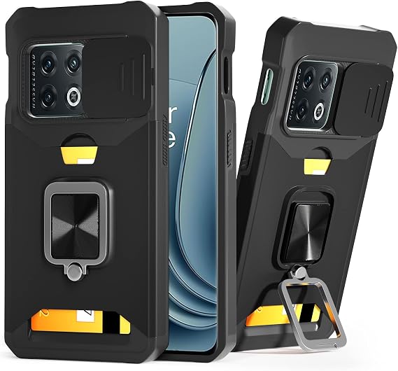 for OnePlus 10 Pro Case with Camera Cover & Kickstand, Black