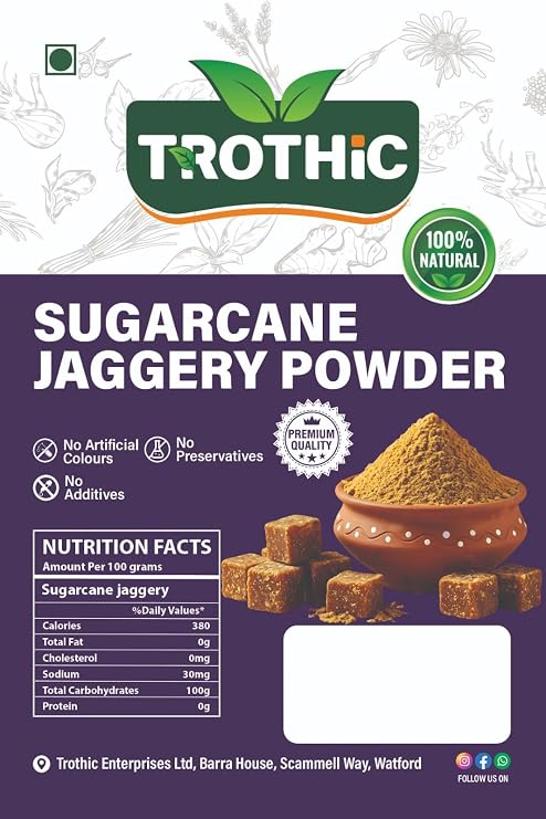 Trothic Spices Sugarcane Jaggery Powder | Natural Sweetener | Refined Sugar Alternative | Hand-Crushed Natural Jaggery Powder | Native Variety Sugarcane | 100g
