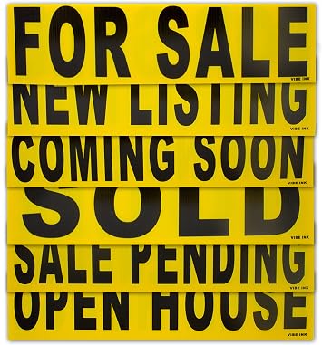 6 Pack Bundle of Real Estate Rider Signs 6x24" - For Sale, Open House, Sold, Coming Soon, Sale Pending, New Listing - Double-Sided, Waterproof Corrugated Plastic, Made in America Black Letters