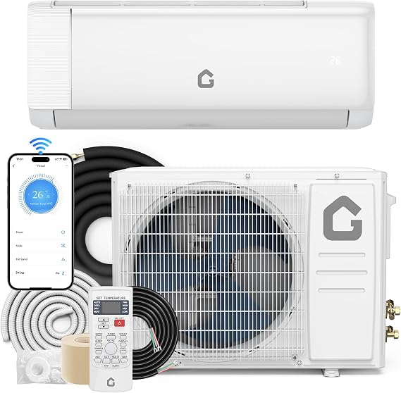 Garvee 18000 BTU Mini Split AC w/Remote Work 19 SEER2 230V Cools Up to 1250 Sq. Ft,Ductless Inverter Mini Split System w/Heat Pump Pre-Charged & 16.4 ft Installation Kit,Ultra-Quiet