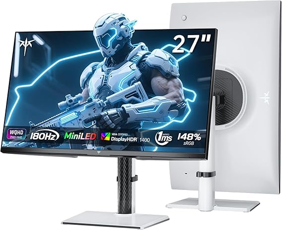 KTC Mini LED Monitor 27 Inch | Gaming Monitor | 2K@180Hz QHD (2560x1440P) | VESA Display HDR1400 | 1ms | Adaptive Sync | 148% sRGB | HDMIx2, DPx1 | Vertical and Wall Mounting Support | White M27T6
