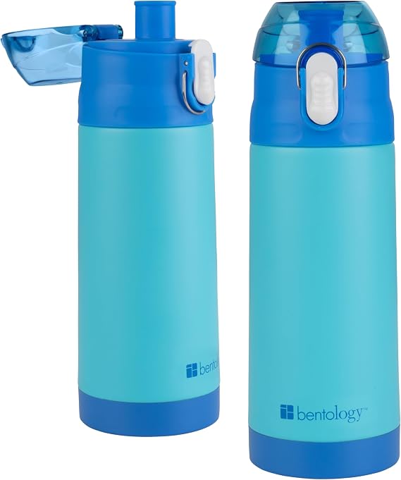 Bentology Stainless Steel 13 Oz Reusable Water Bottle for Kids, Blue