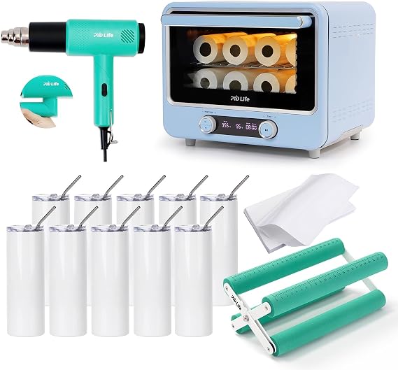 PYD Life 40 L Sublimation Oven Sublimation Starter Beginner Kit Bundle with 20 OZ Sublimation Tumblers,Cup Tumbler Cradle,Shrink Wrap Films and Heat Blower Foldable Handle