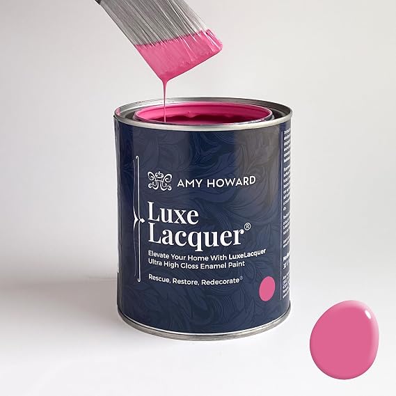 AMY HOWARD AT HOME: LuxeLacquer Paint Mom's Heavenly Garden Ultra High-Gloss Designer Paint for Furniture, Cabinetry, Walls, Trim, and More 32 oz Luscious Hot Pink Made in the USA
