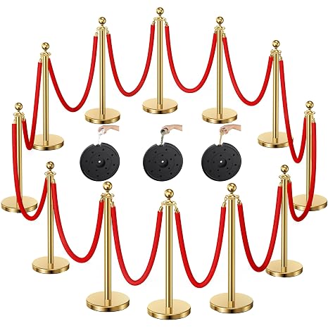 CAMMOO 12 Pack Gold Stanchions and Velvet Ropes