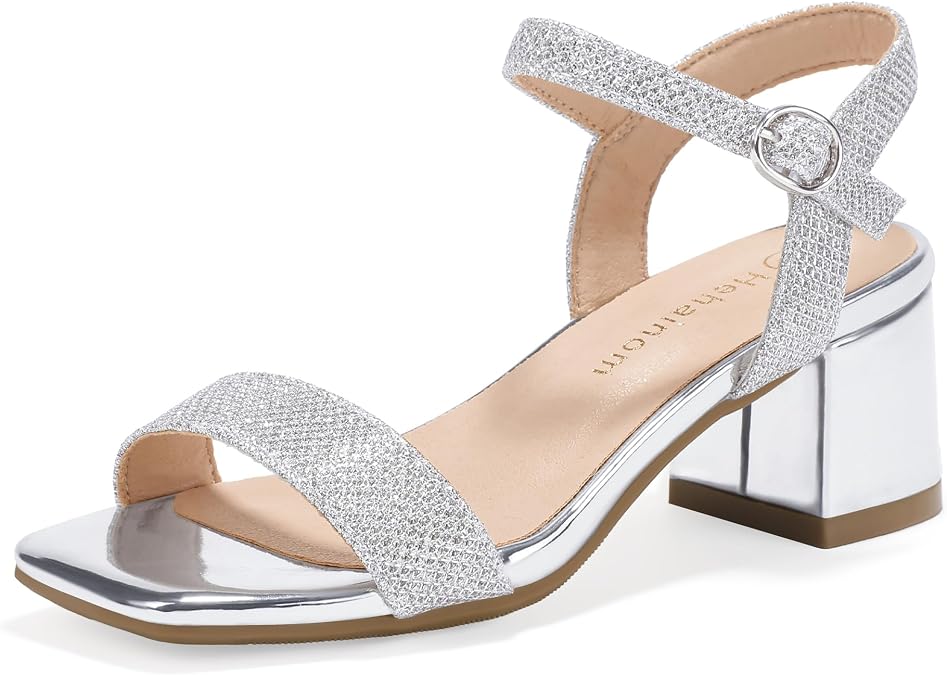 Hehainom Girls Heels Sandals Square Toe Dress Shoes