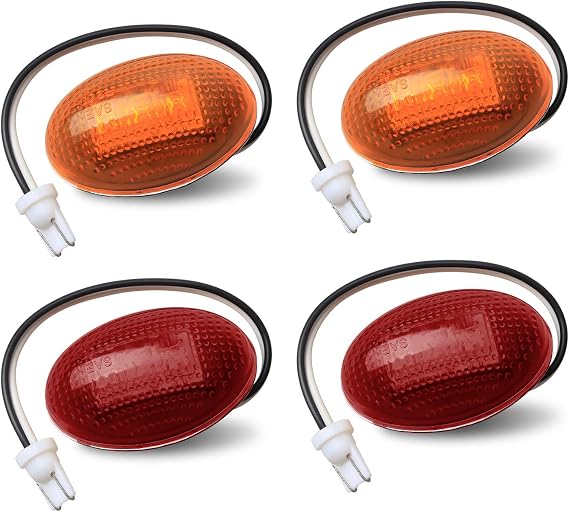 HERCOO LED Dually Bed Fender Side Marker Lights Front Rear Lamps Compatible with Ford 1999-2010 F350 F450 F550 Super Duty, Amber & Red